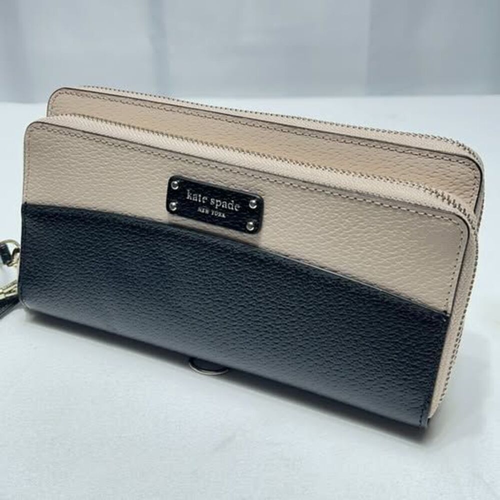 NWT Kate Spade Jeanne Large Carryall Wristlet Colorblock Warm Beige Black